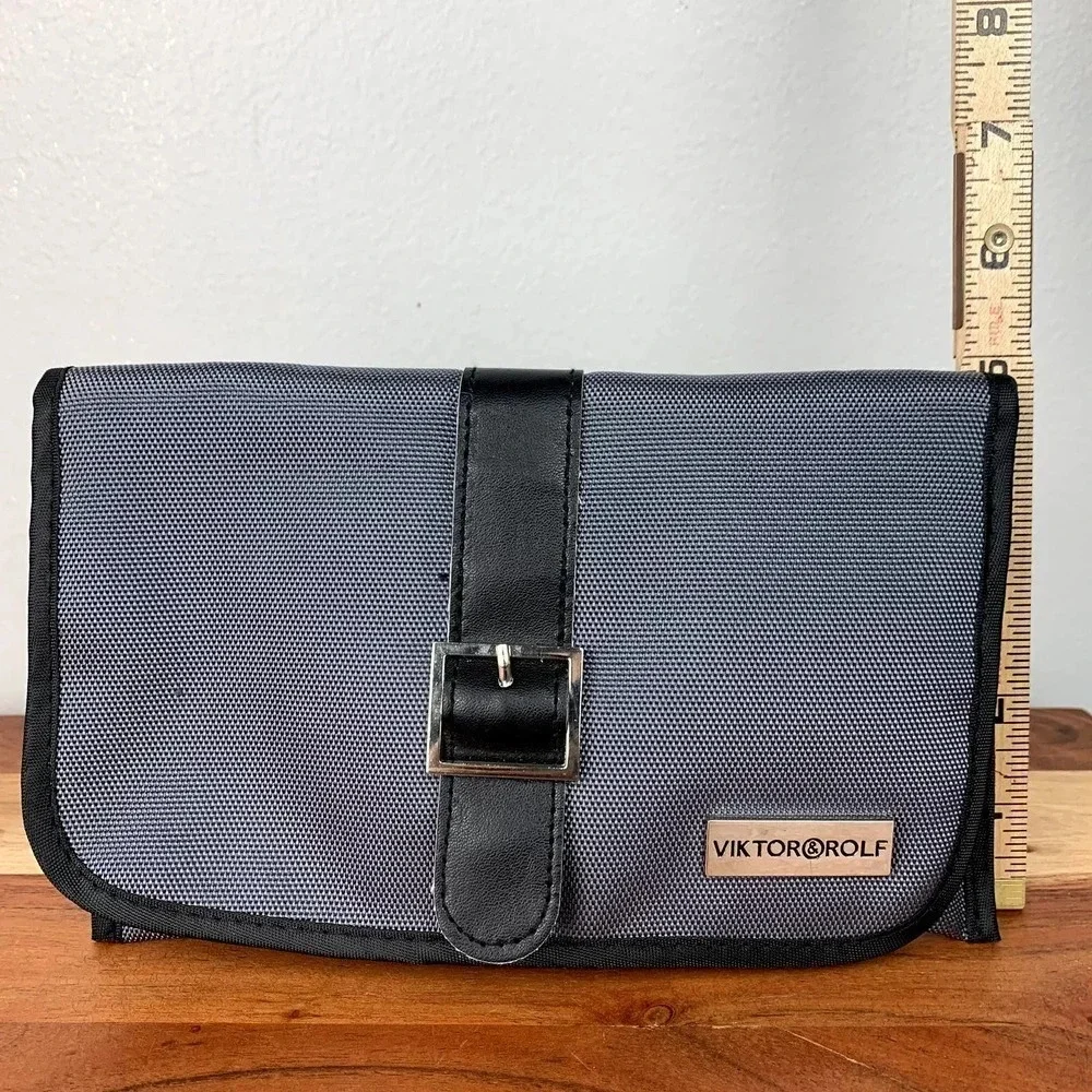Viktor & Rolf Cosmetics Bag Small Zip Pouch Grey Black Buckle Makeup Travel Case